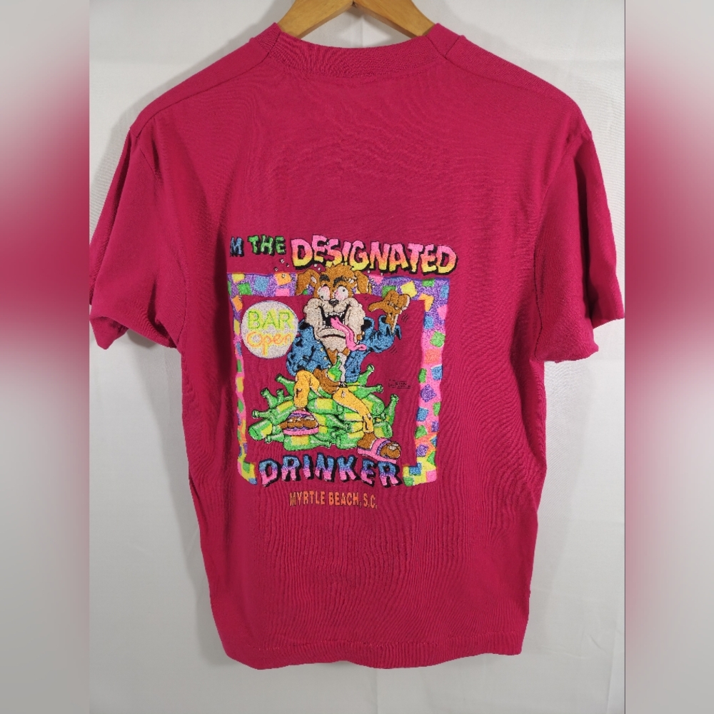 Large Vintage 90’s The Designated Drinker Single Stitch T Shirt Puff Print Mens